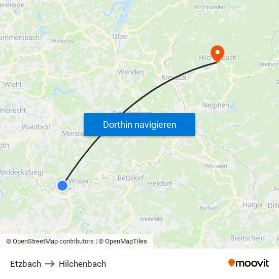Etzbach to Hilchenbach map