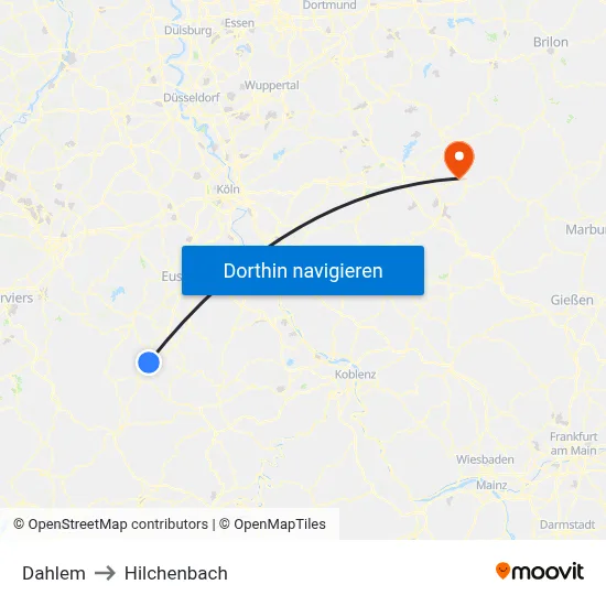 Dahlem to Hilchenbach map