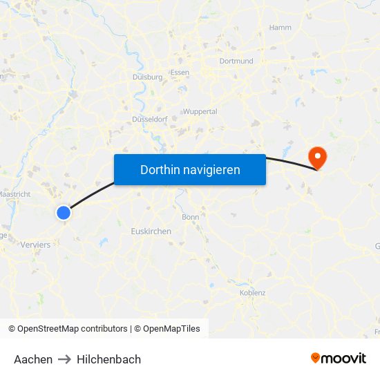 Aachen to Hilchenbach map