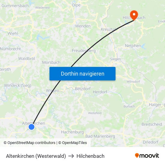 Altenkirchen (Westerwald) to Hilchenbach map