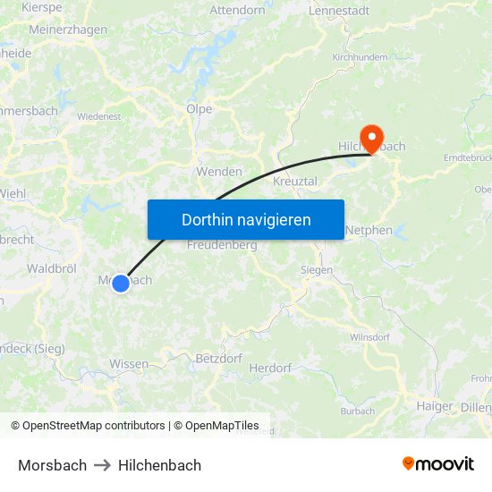 Morsbach to Hilchenbach map