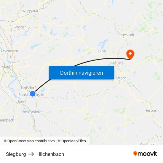 Siegburg to Hilchenbach map