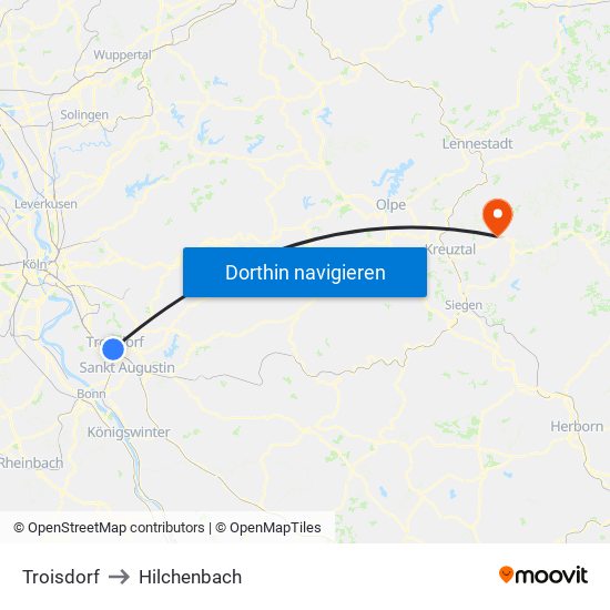 Troisdorf to Hilchenbach map