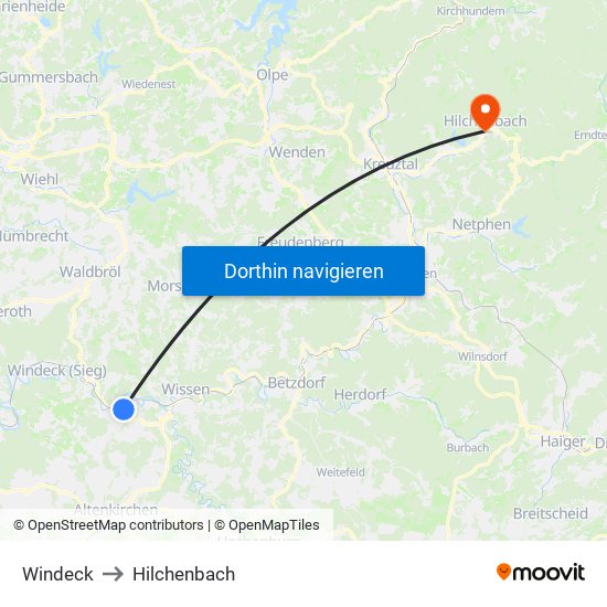 Windeck to Hilchenbach map