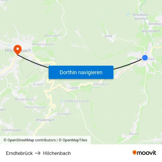 Erndtebrück to Hilchenbach map