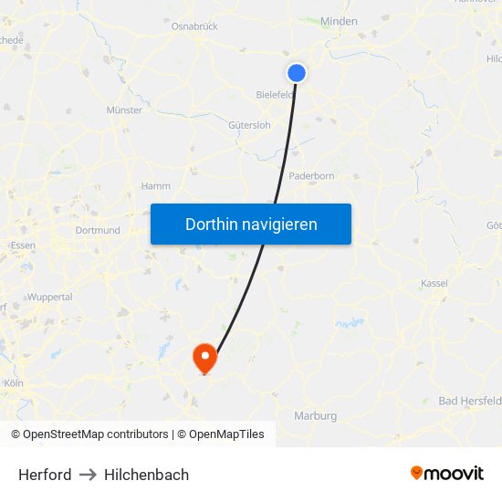 Herford to Hilchenbach map