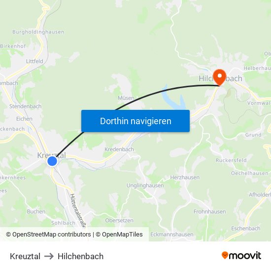 Kreuztal to Hilchenbach map