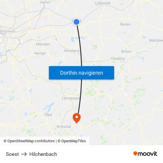 Soest to Hilchenbach map