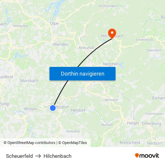 Scheuerfeld to Hilchenbach map