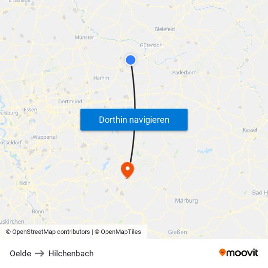 Oelde to Hilchenbach map