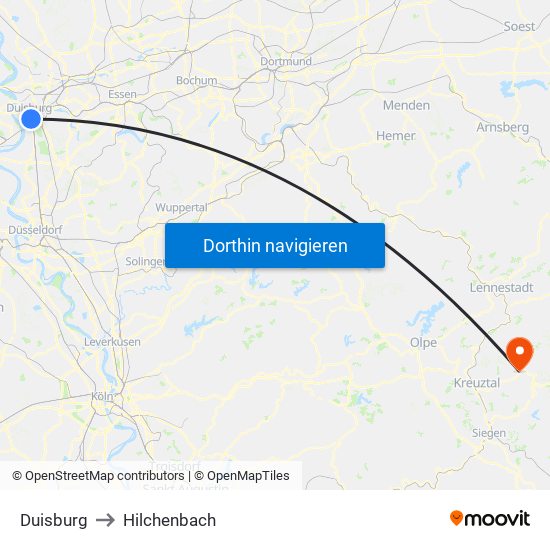 Duisburg to Hilchenbach map