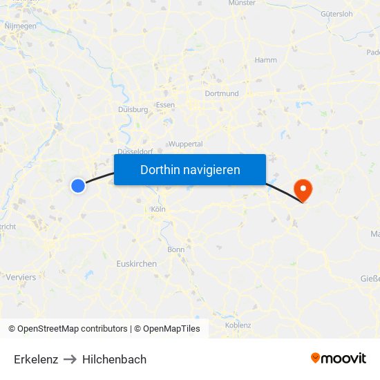 Erkelenz to Hilchenbach map