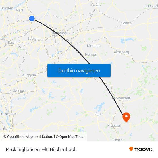 Recklinghausen to Hilchenbach map