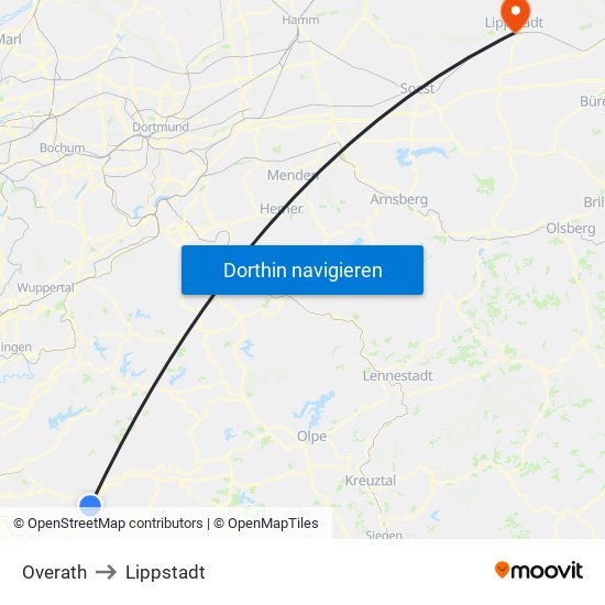 Overath to Lippstadt map