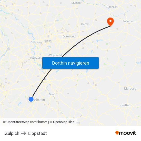 Zülpich to Lippstadt map