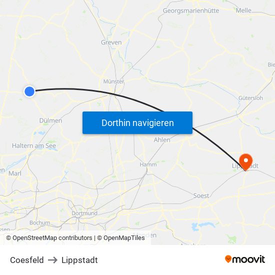 Coesfeld to Lippstadt map