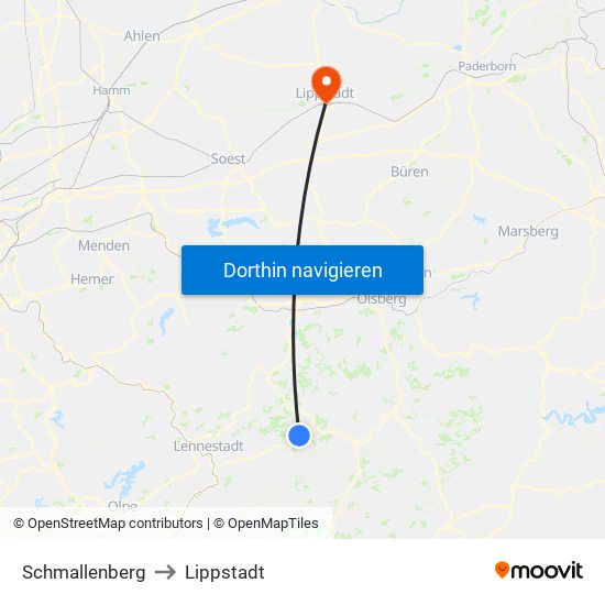 Schmallenberg to Lippstadt map