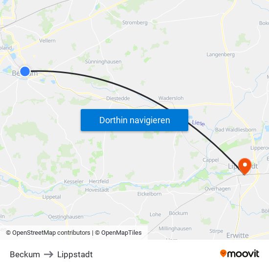 Beckum to Lippstadt map