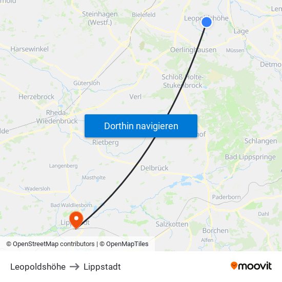 Leopoldshöhe to Lippstadt map