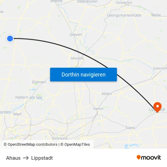 Ahaus to Lippstadt map
