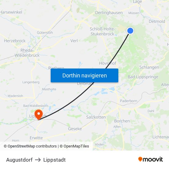 Augustdorf to Lippstadt map