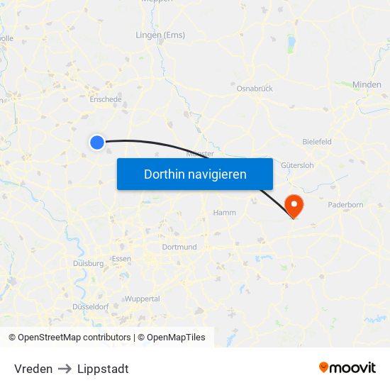 Vreden to Lippstadt map