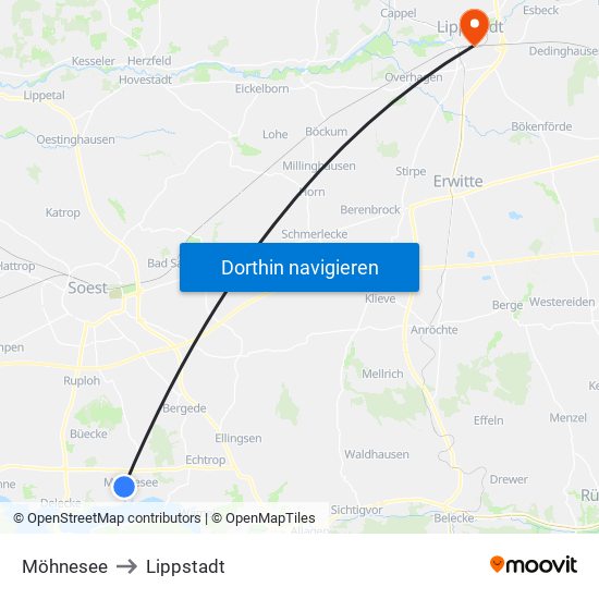 Möhnesee to Lippstadt map