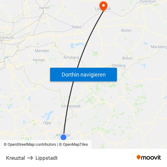 Kreuztal to Lippstadt map