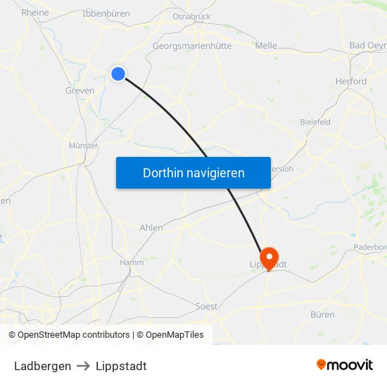 Ladbergen to Lippstadt map