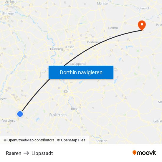 Raeren to Lippstadt map