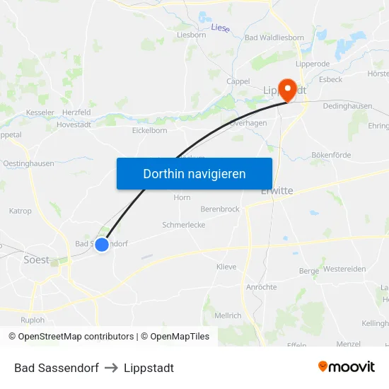 Bad Sassendorf to Lippstadt map