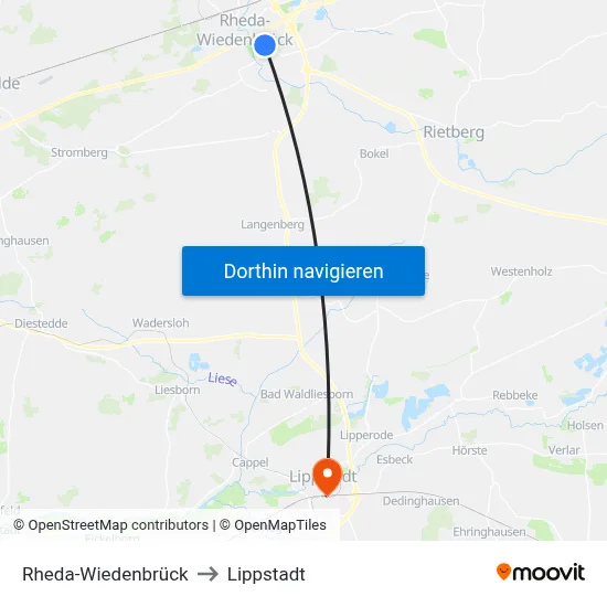Rheda-Wiedenbrück to Lippstadt map