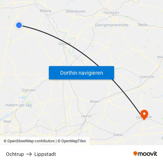 Ochtrup to Lippstadt map