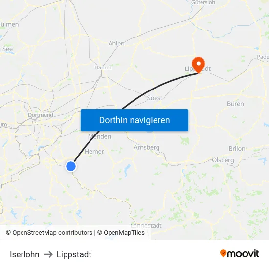Iserlohn to Lippstadt map