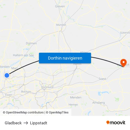 Gladbeck to Lippstadt map