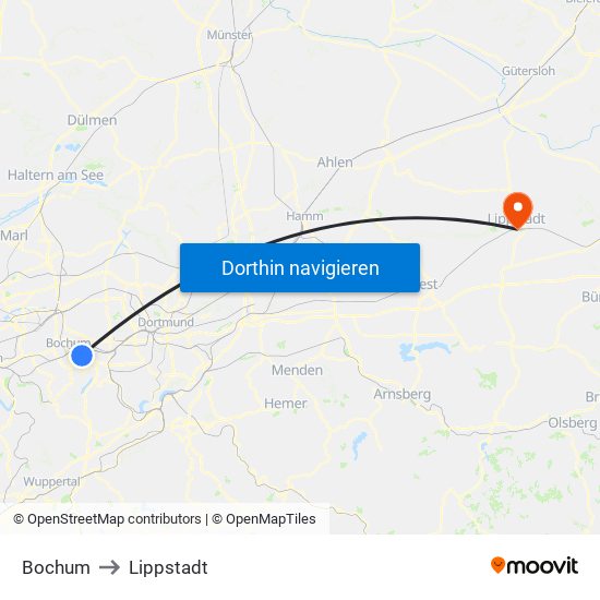 Bochum to Lippstadt map