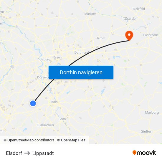 Elsdorf to Lippstadt map