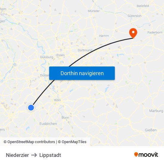 Niederzier to Lippstadt map