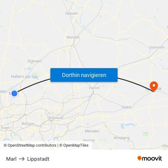 Marl to Lippstadt map