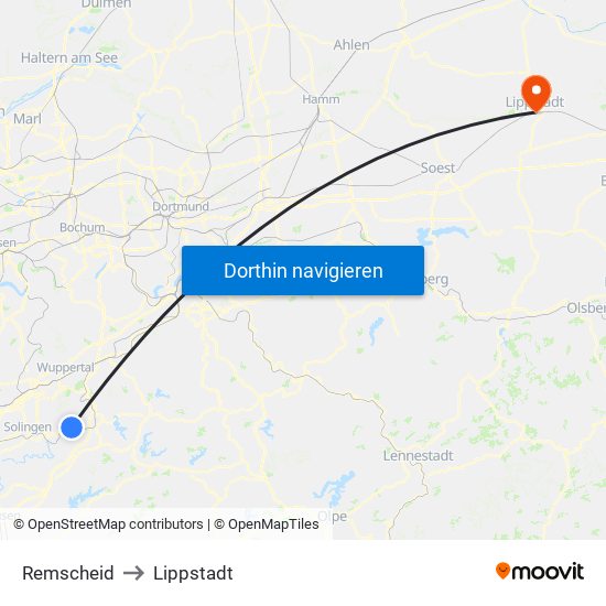 Remscheid to Lippstadt map