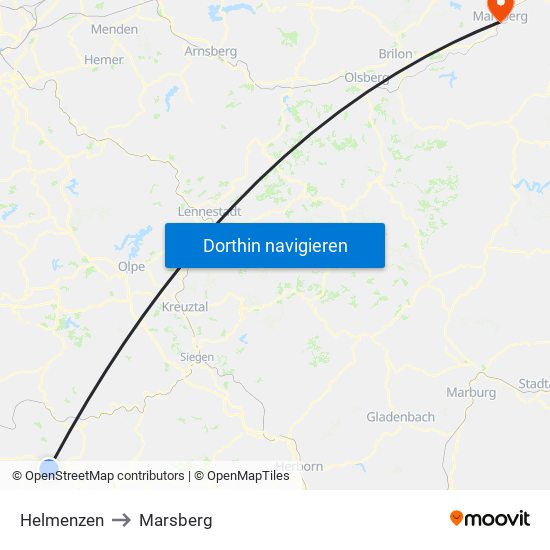 Helmenzen to Marsberg map