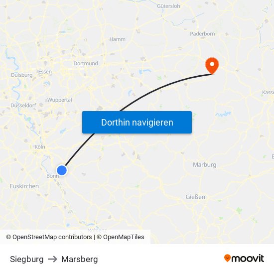 Siegburg to Marsberg map