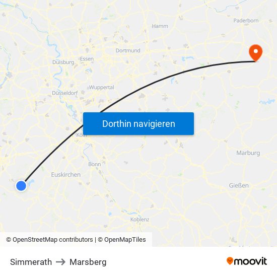 Simmerath to Marsberg map