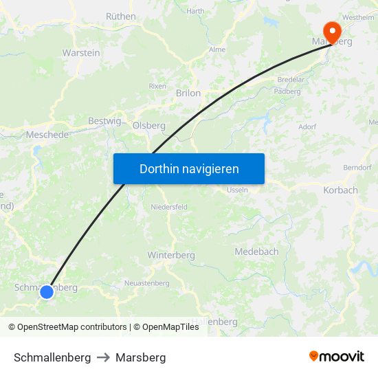 Schmallenberg to Marsberg map