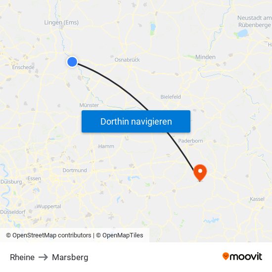 Rheine to Marsberg map