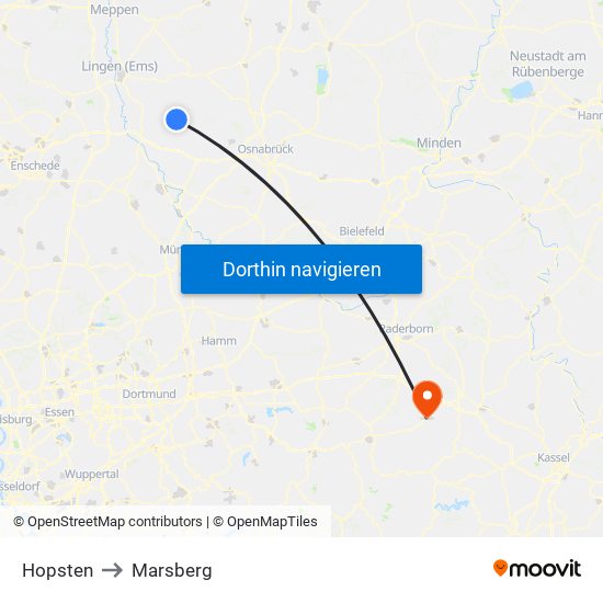 Hopsten to Marsberg map
