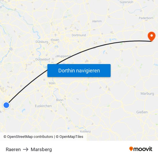 Raeren to Marsberg map