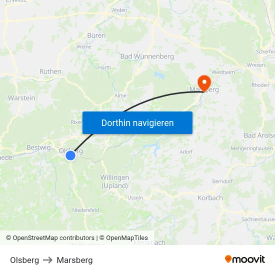 Olsberg to Marsberg map