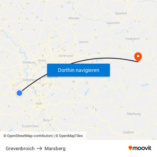 Grevenbroich to Marsberg map