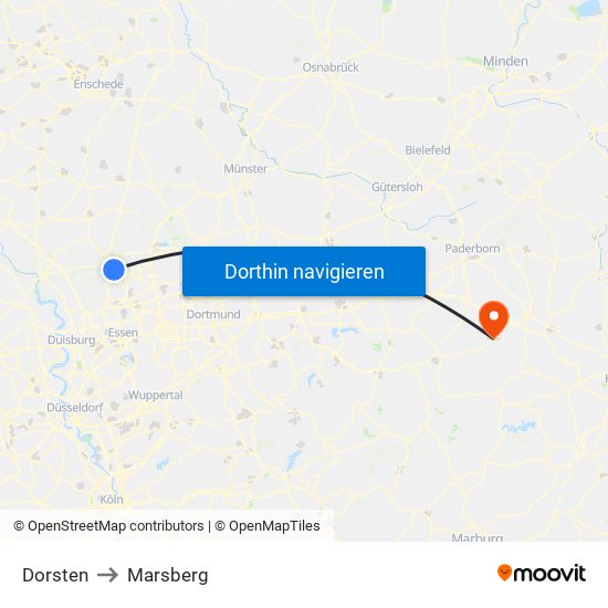 Dorsten to Marsberg map